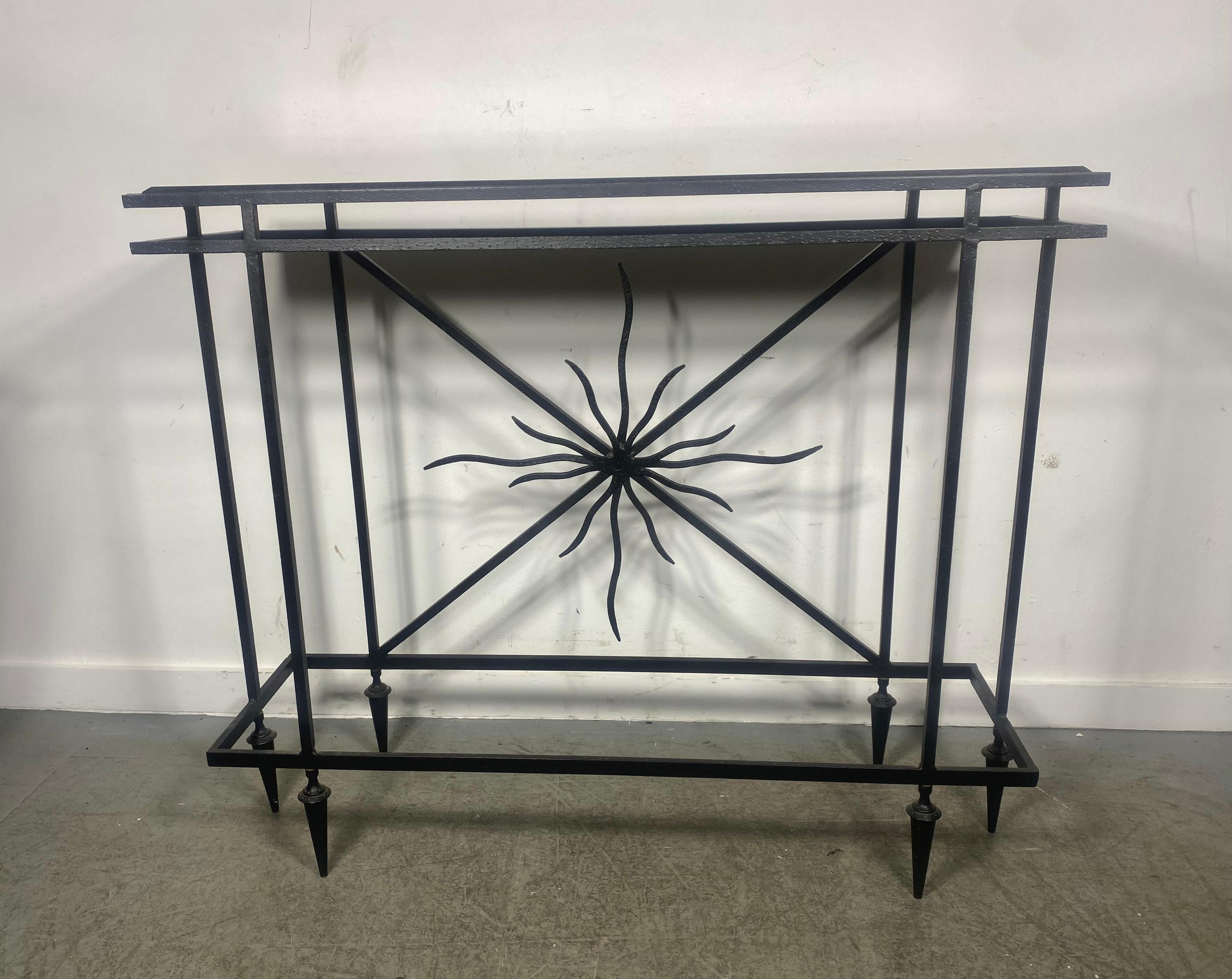 Late 20th Century Italian Post Modernist Iron and Marble Console Table , manner of Gio Ponti For Sale