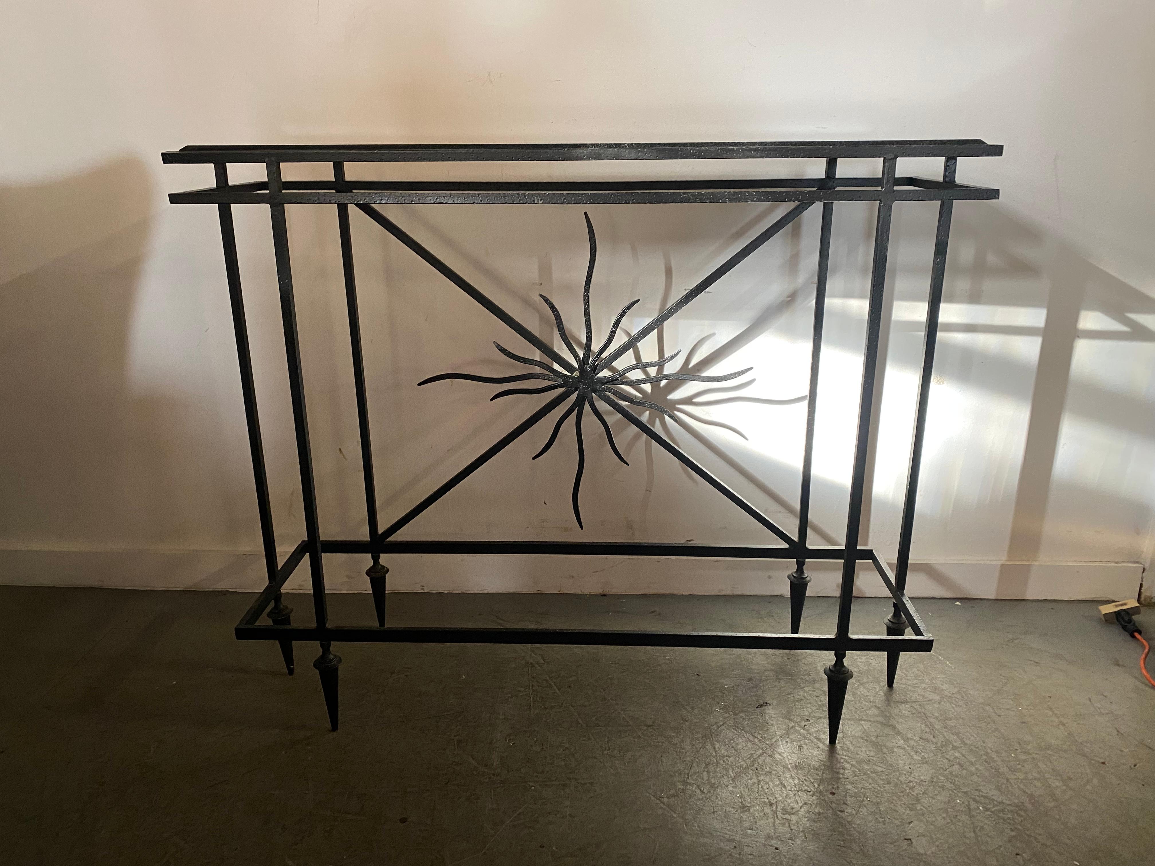 Italian Post Modernist Iron and Marble Console Table , manner of Gio Ponti For Sale 1