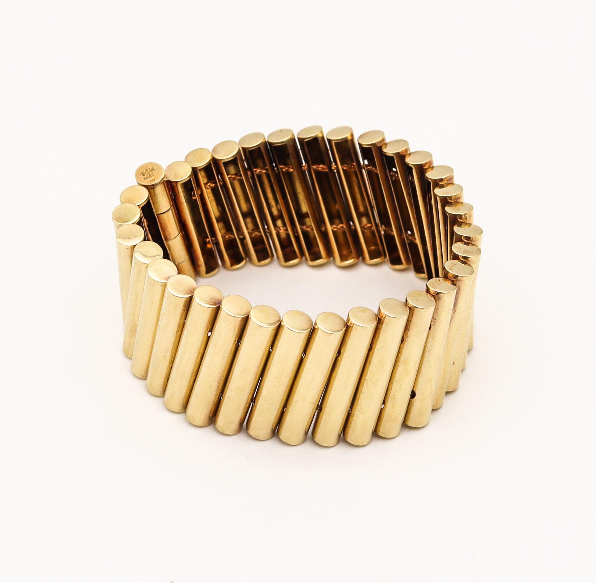 Art Deco Italian Post War 1950 Retro Modern Geometric Bracelet in Solid 14Kt Yellow Gold For Sale