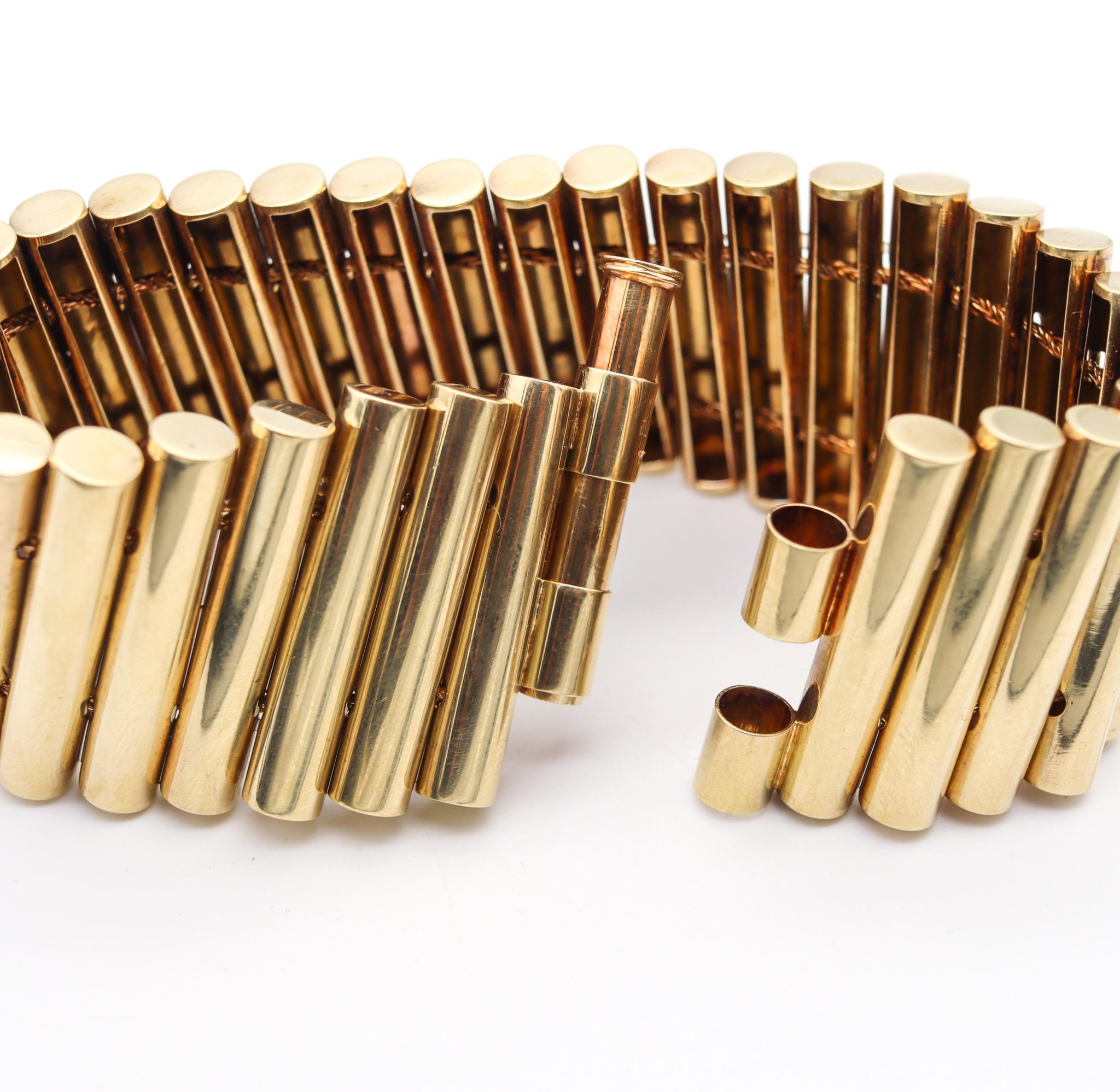 Bracelet géométrique italien rétro moderne d'après-guerre en or jaune massif 14 carats, années 1950 en vente 1
