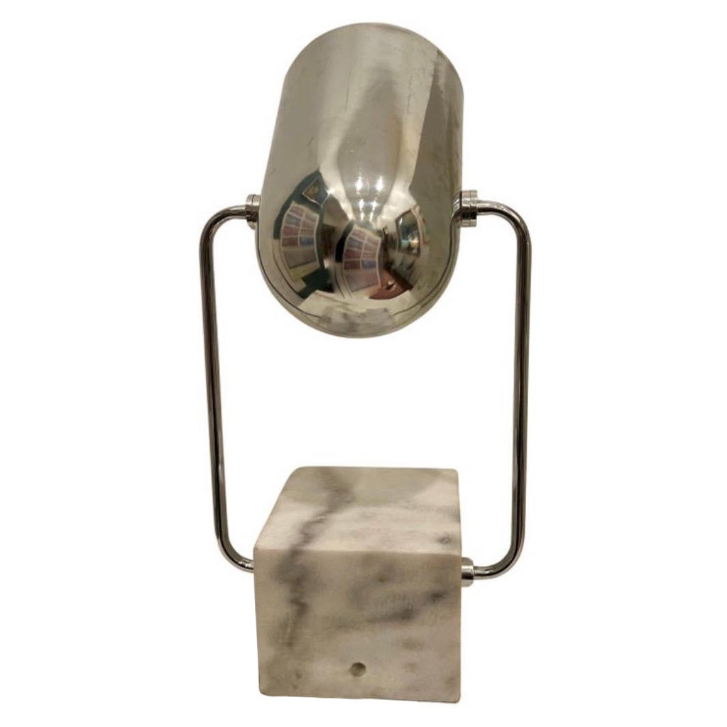 Italian Postmodern 1970's Marble & Polished Chrome Table Desk Spot Lamp