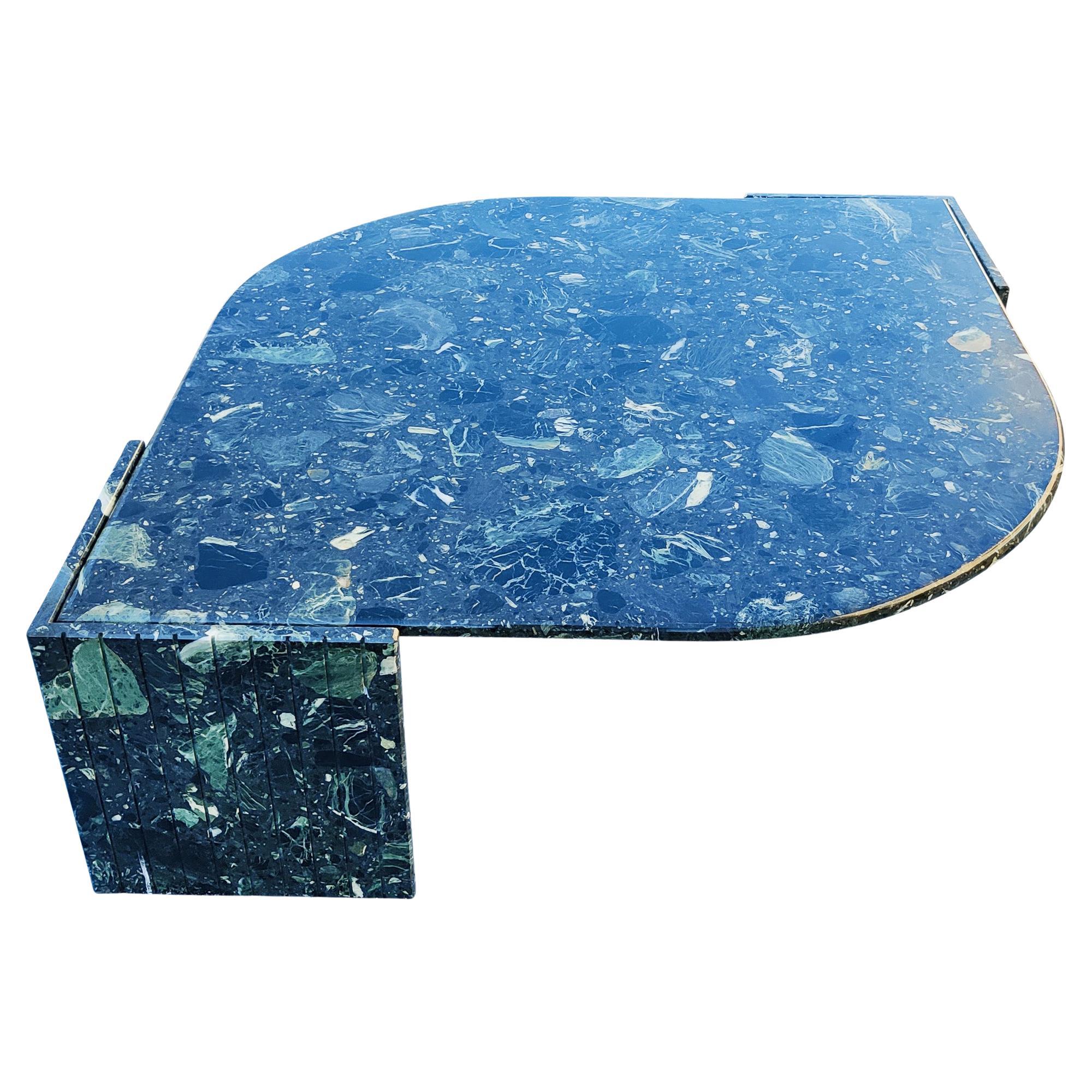 Italian Postmodern 1980s Eye Shaped Breccio Marble Coffee Table Black-Green-Gold