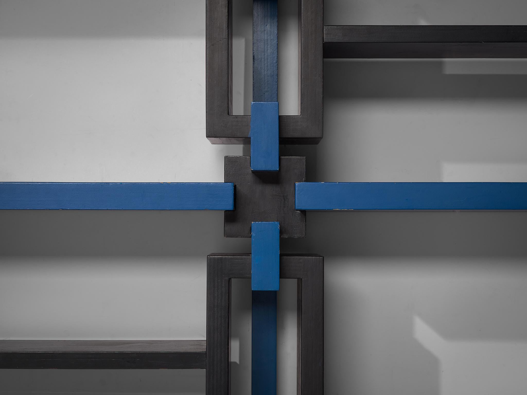 Post-Modern Italian Postmodern Architectural Bookcase in Black and Blue  For Sale