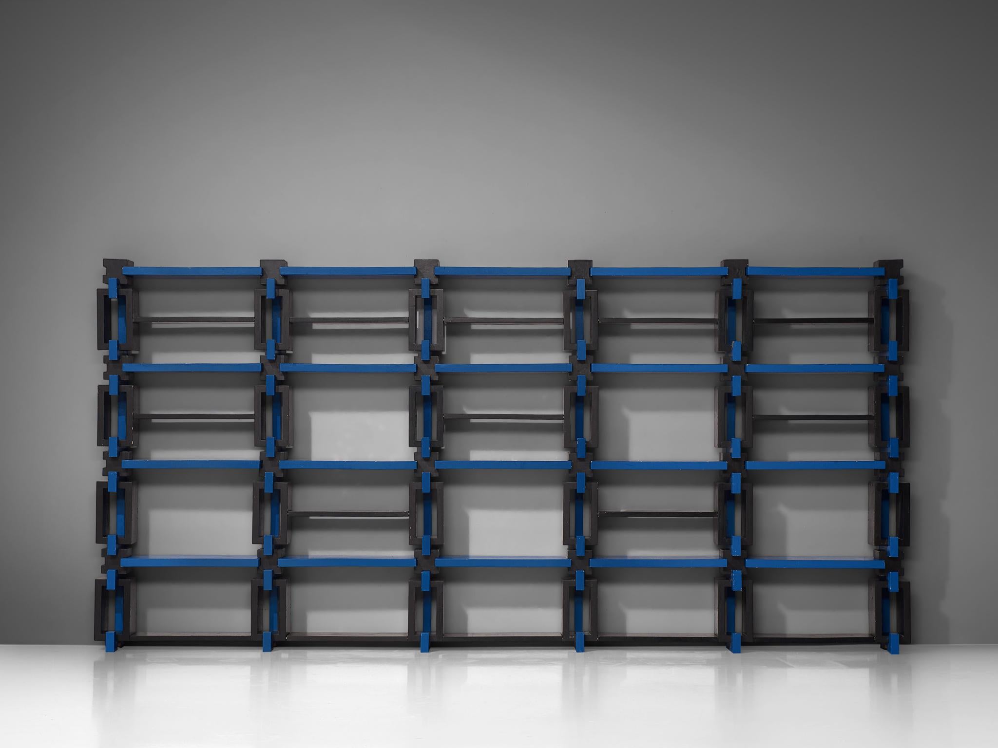Mid-20th Century Italian Postmodern Architectural Bookcase in Black and Blue  For Sale