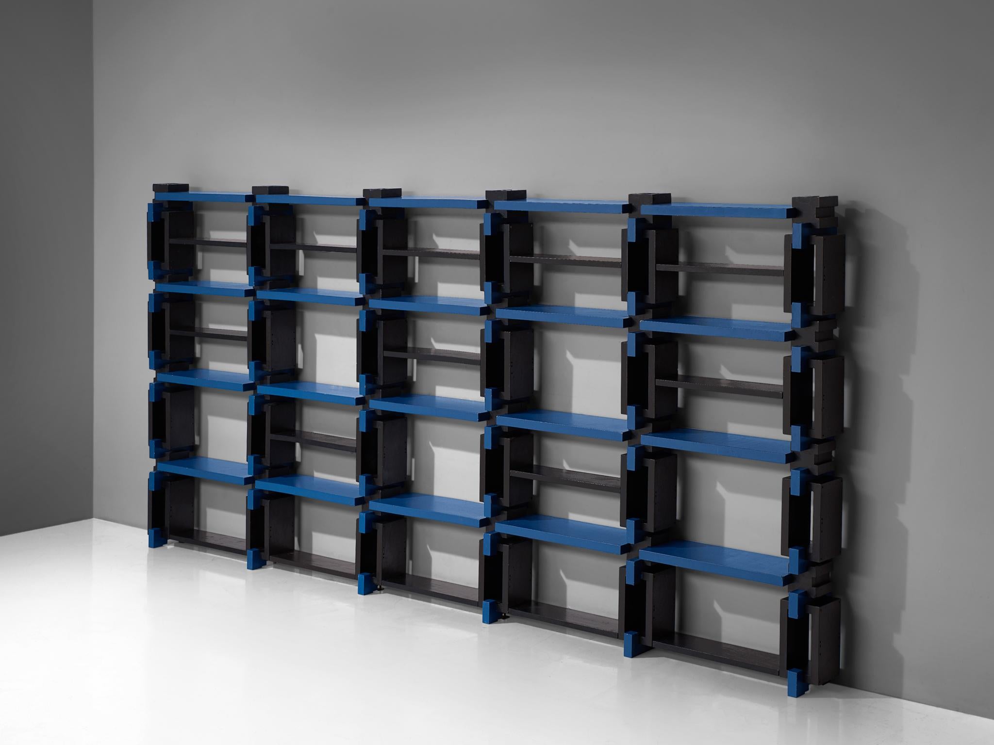 Italian Postmodern Architectural Bookcase in Black and Blue  For Sale 1