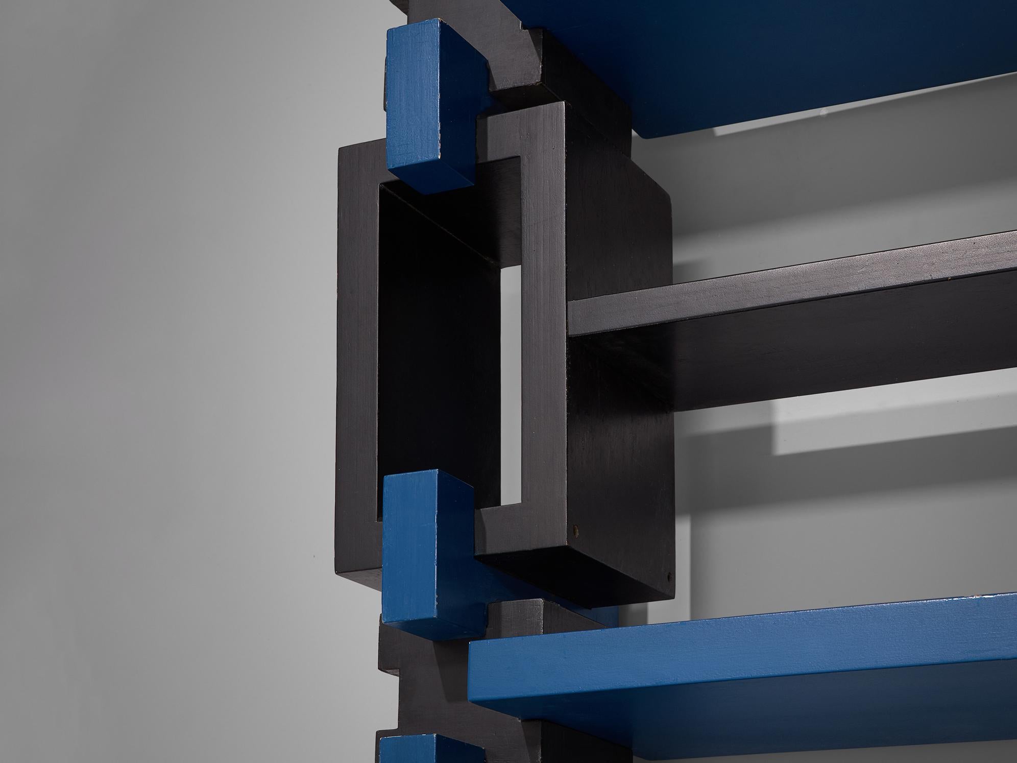 Italian Postmodern Architectural Bookcase in Black and Blue  For Sale 2