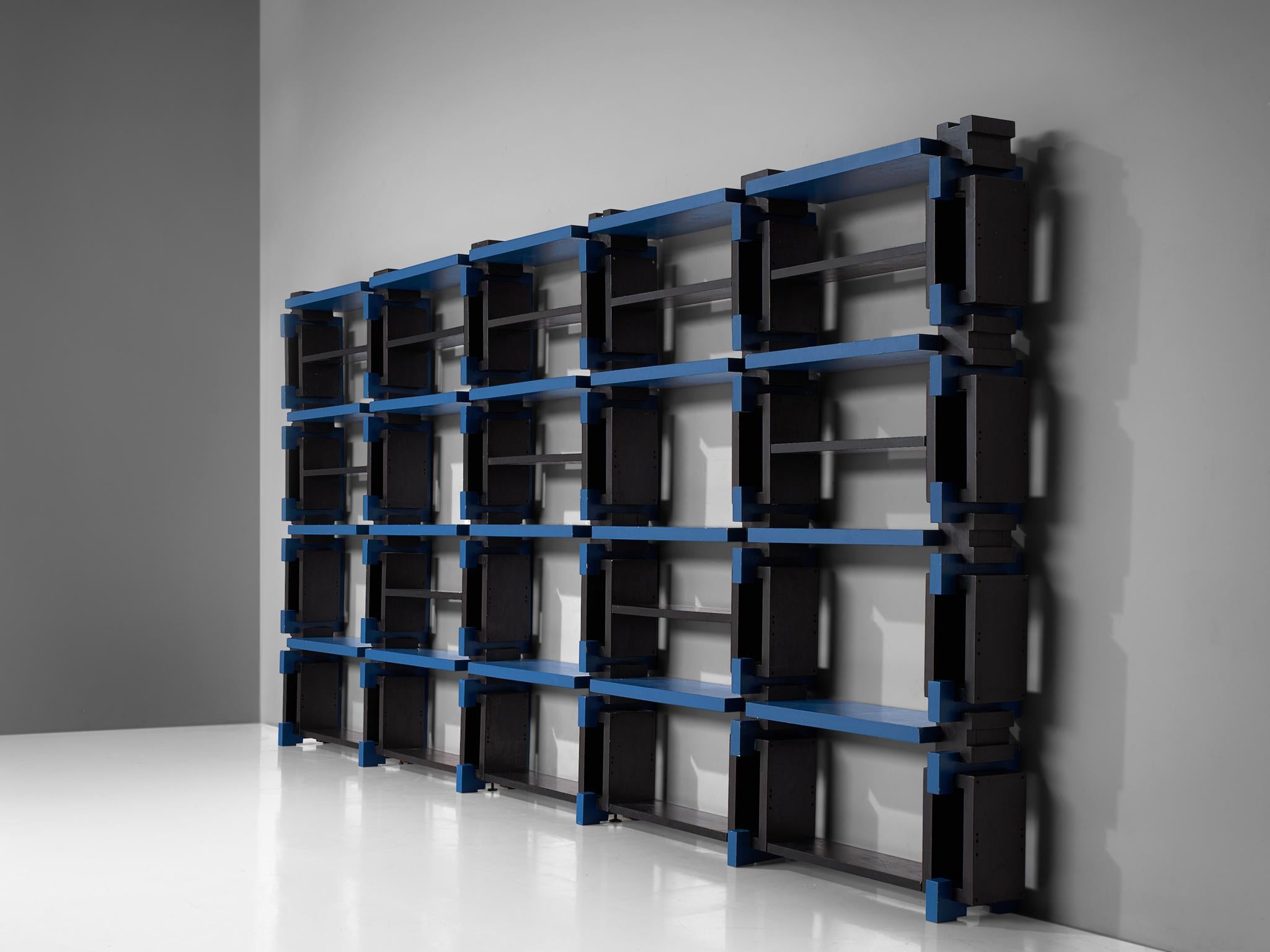 Italian Postmodern Architectural Bookcase in Black and Blue  For Sale 3