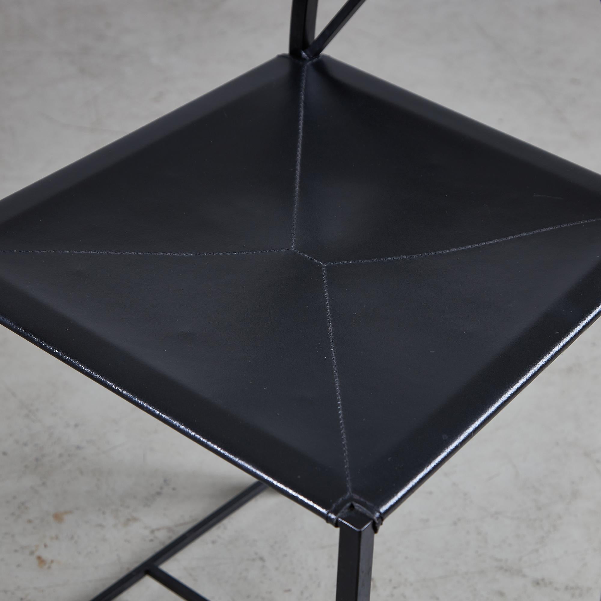 Italian Postmodern Black Leather Dining Chair with 