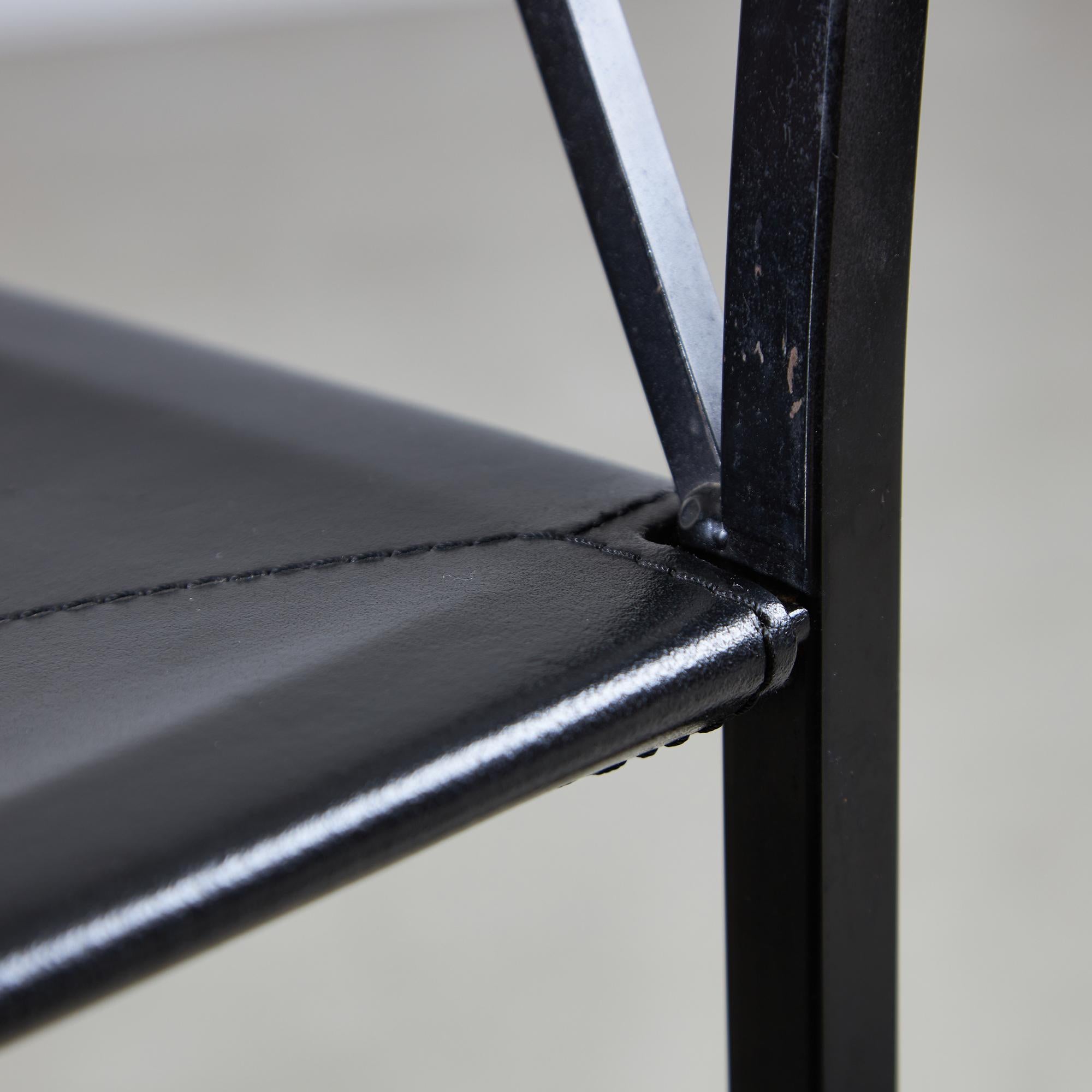 Italian Postmodern Black Leather Dining Chair with 