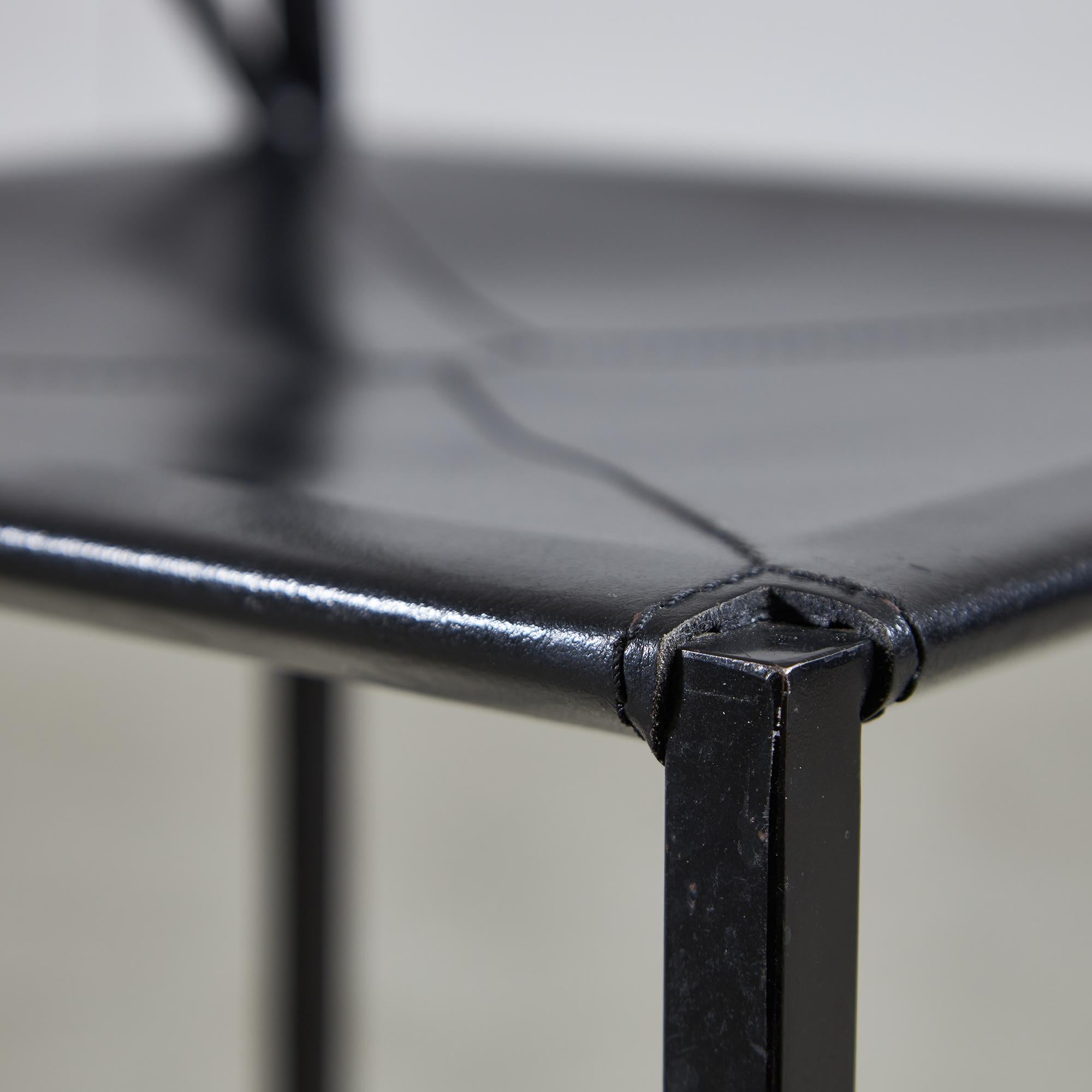 Italian Postmodern Black Leather Dining Chair with 