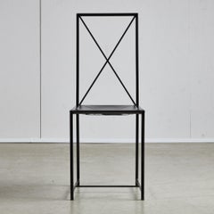 Italian Postmodern Black Leather Dining Chair with "X" Shape, 1980s