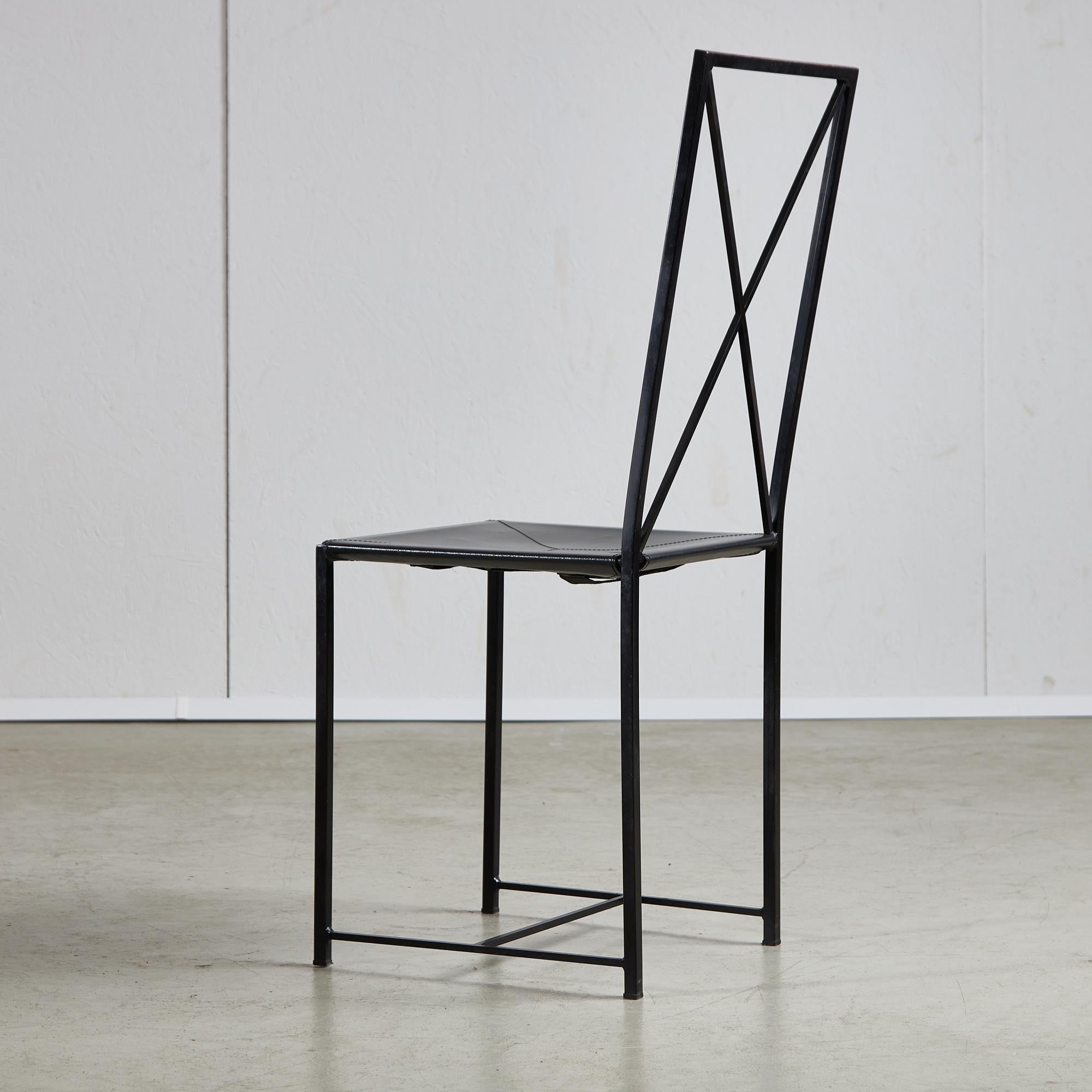 Italian Postmodern Black Leather Dining Chair with 