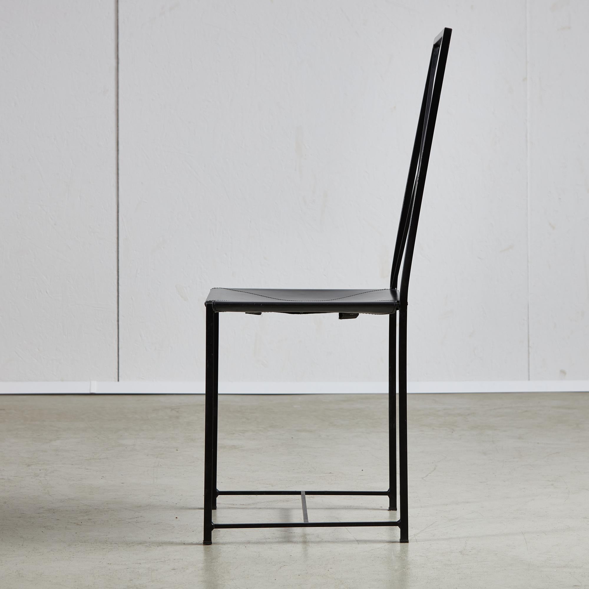 Late 20th Century Italian Postmodern Black Leather Dining Chair with 