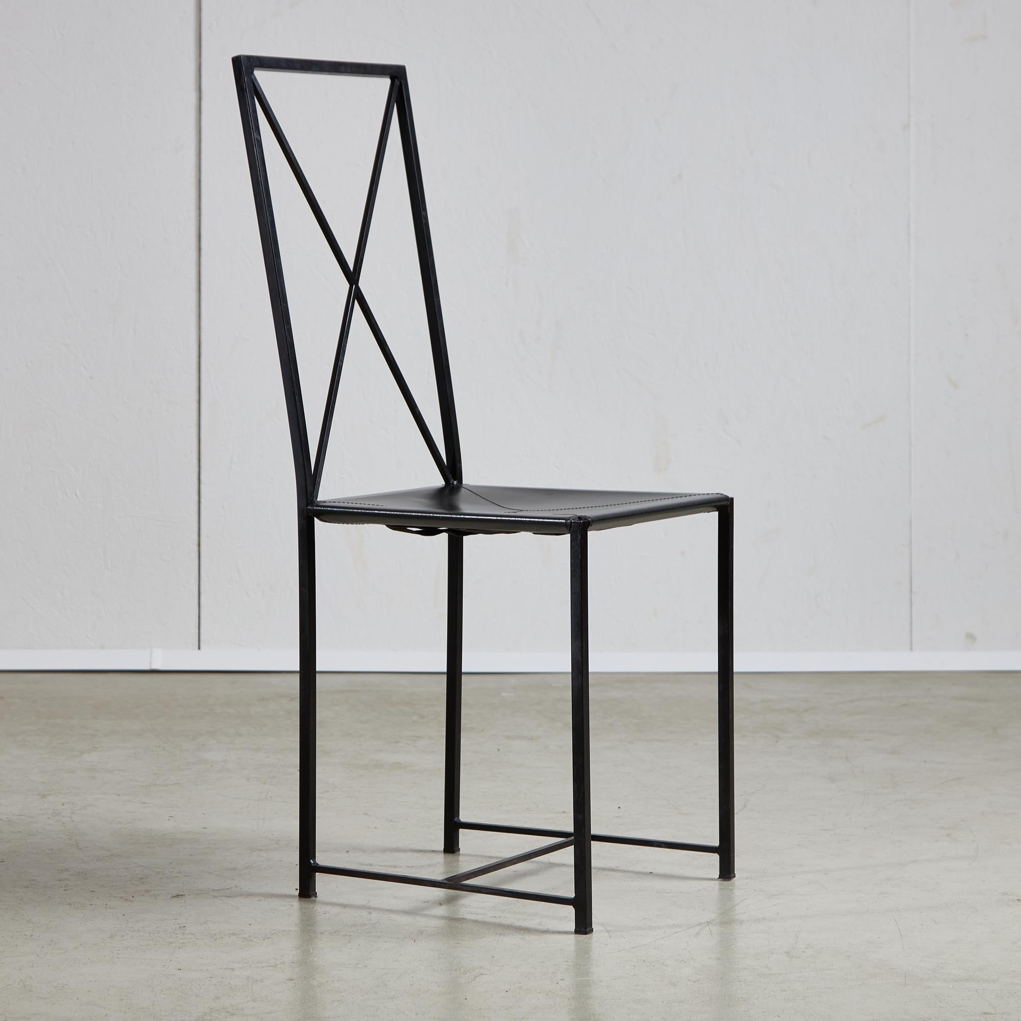 Metal Italian Postmodern Black Leather Dining Chair with 