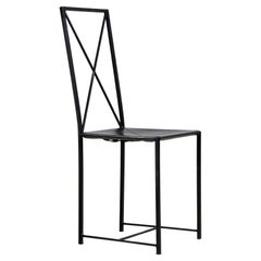 Italian Postmodern Black Leather Dining Chair with "X" Shape, 1980s