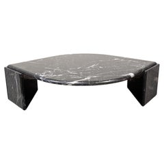 Italian Postmodern Black Marble Sculptural Coffee Table with Fluted Pedestals