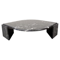 Italian Postmodern Black Marble Sculptural Coffee Table with Fluted Pedestals