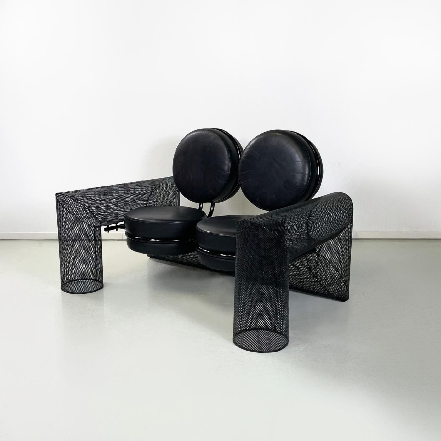 Italian postmodern black sofa Re e Regina by Mario Botta for Alias, 1980s
Sofa model Re e Regina two seater. The structure is entirely in perforated metal sheet painted black with a glossy finish, it is cylindrical in shape and makes up both the