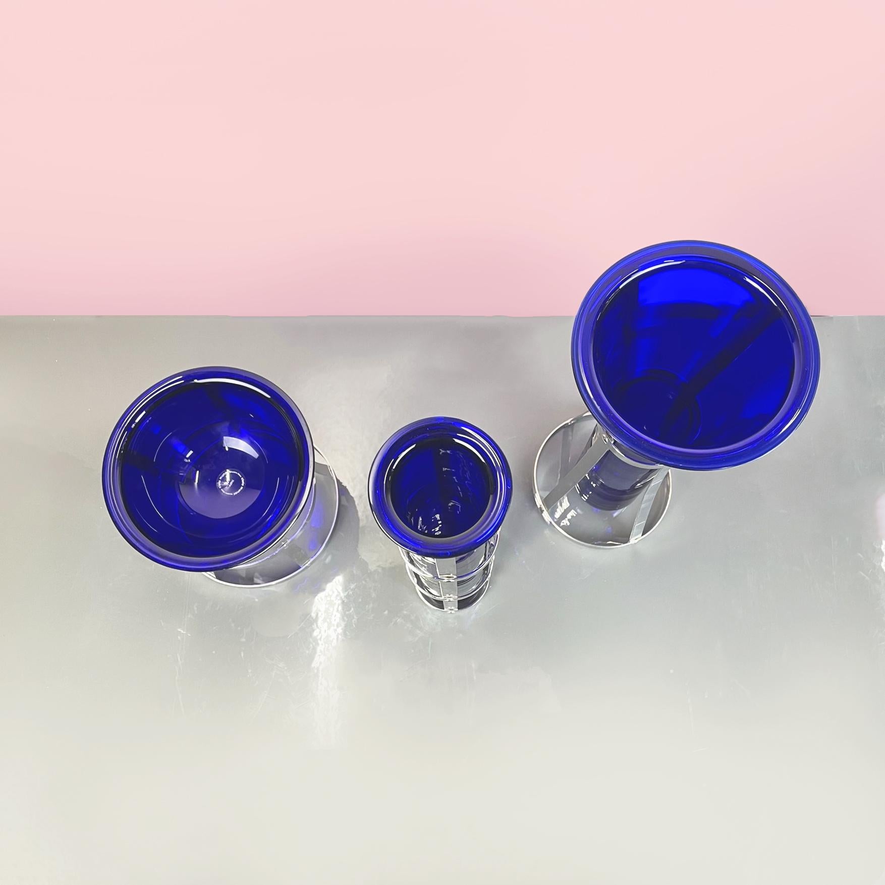 Post-Modern Italian Postmodern Blue Murano glass and metal Vases Umeda by Cleto Munari, 2000