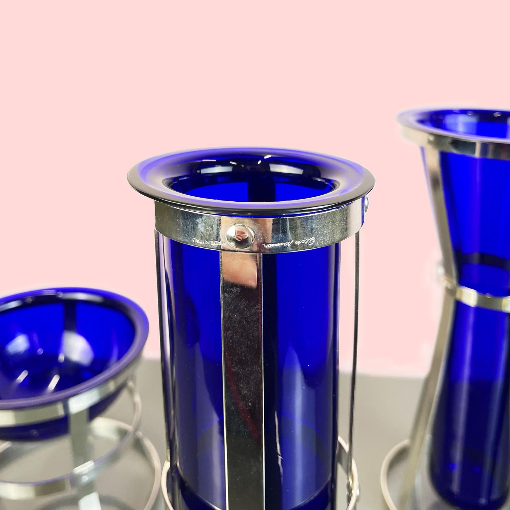 Italian Postmodern Blue Murano glass and metal Vases Umeda by Cleto Munari, 2000 In Excellent Condition In MIlano, IT