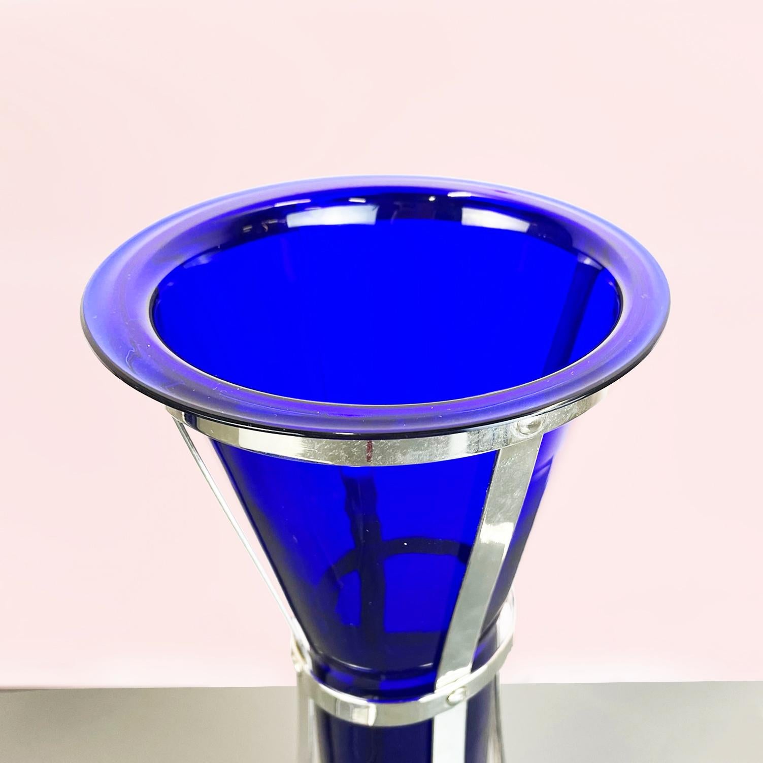 Contemporary Italian Postmodern Blue Murano glass and metal Vases Umeda by Cleto Munari, 2000