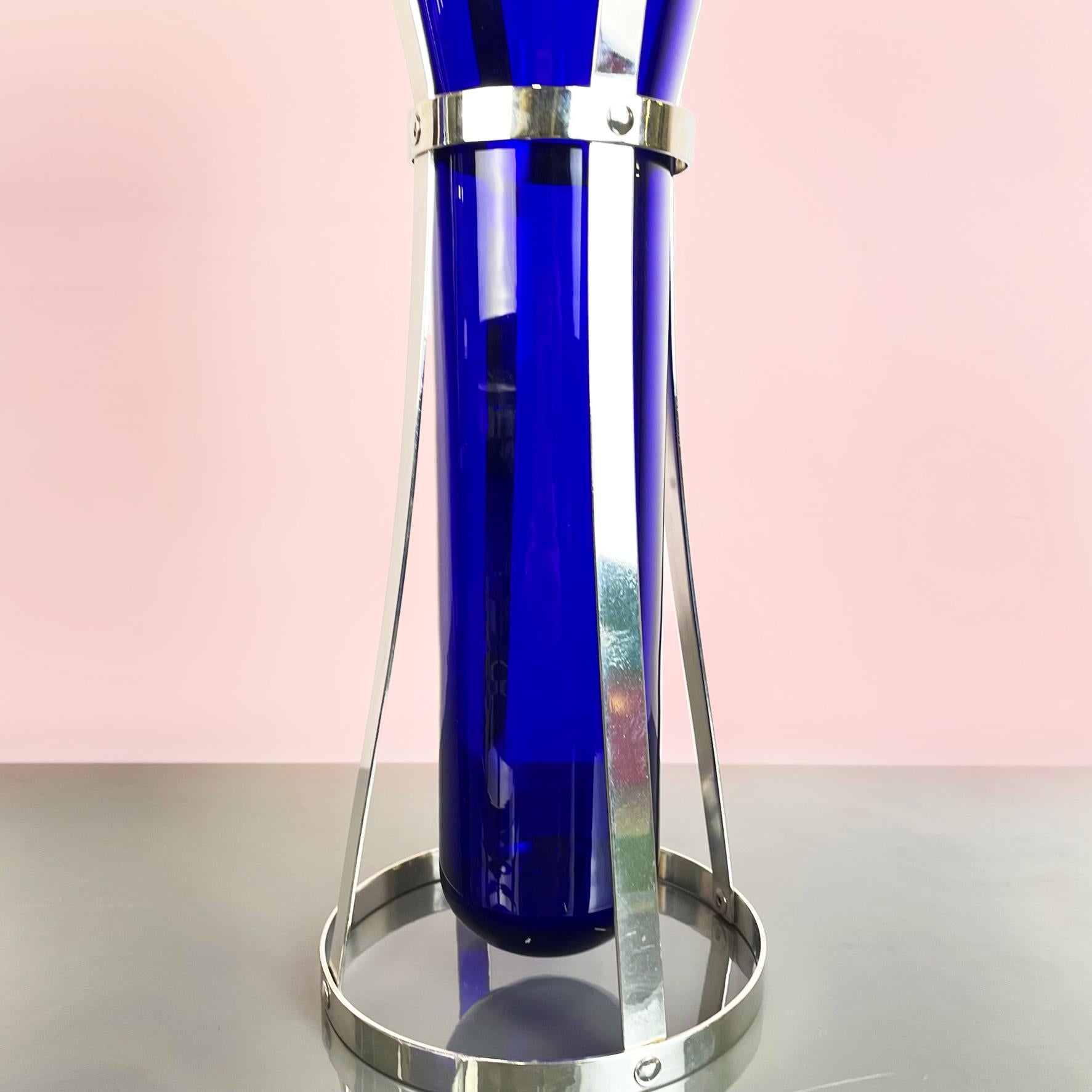 Mirror Italian Postmodern Blue Murano glass and metal Vases Umeda by Cleto Munari, 2000