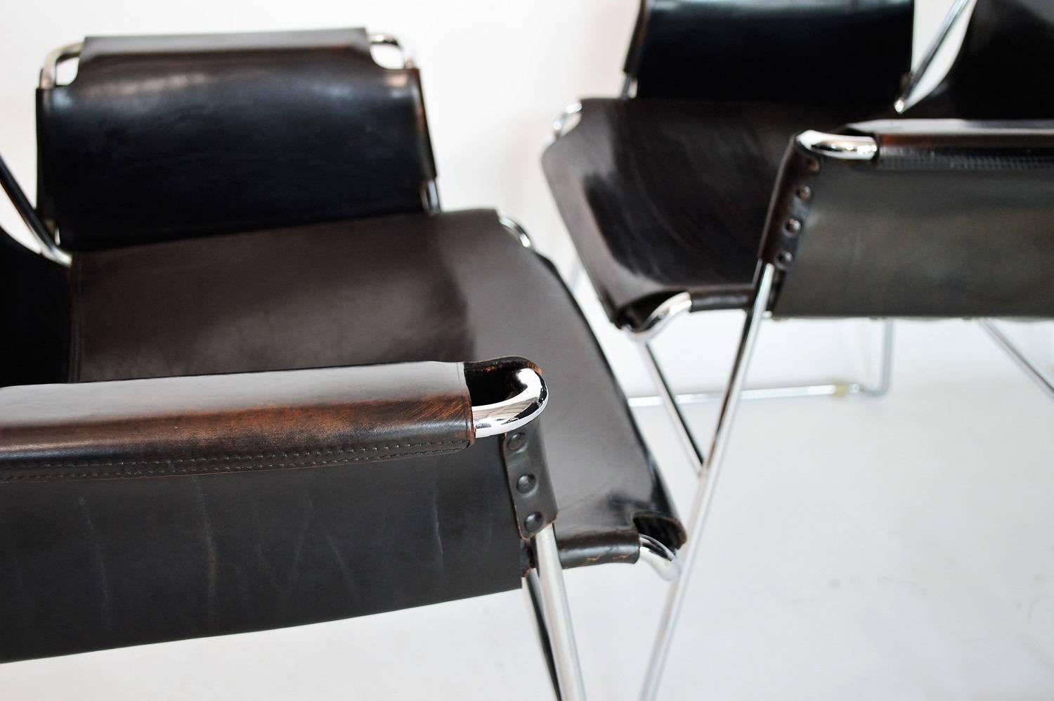 Italian Postmodern Chrome and Leather Chairs, Set of Four 4