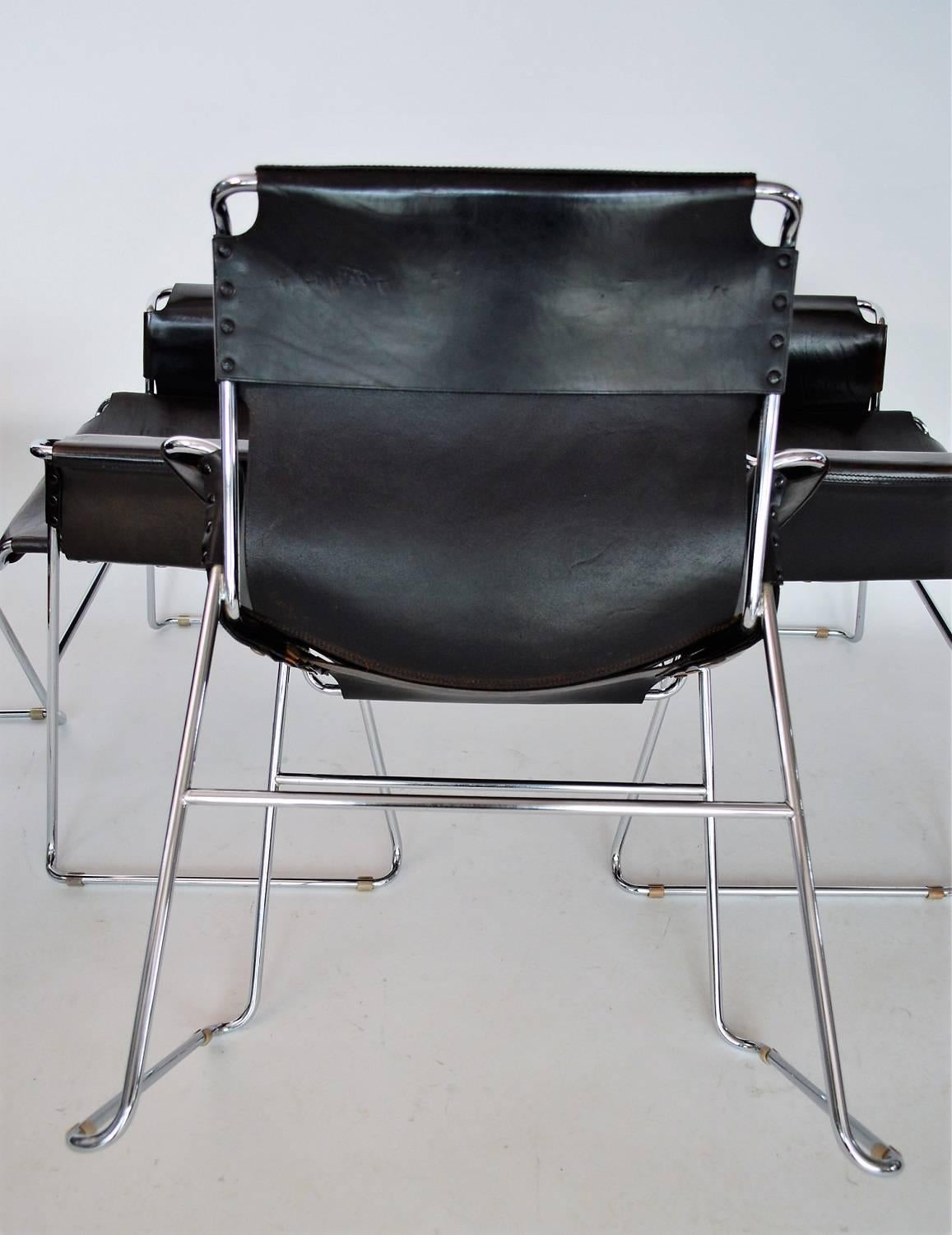 Italian Postmodern Chrome and Leather Chairs, Set of Four 5