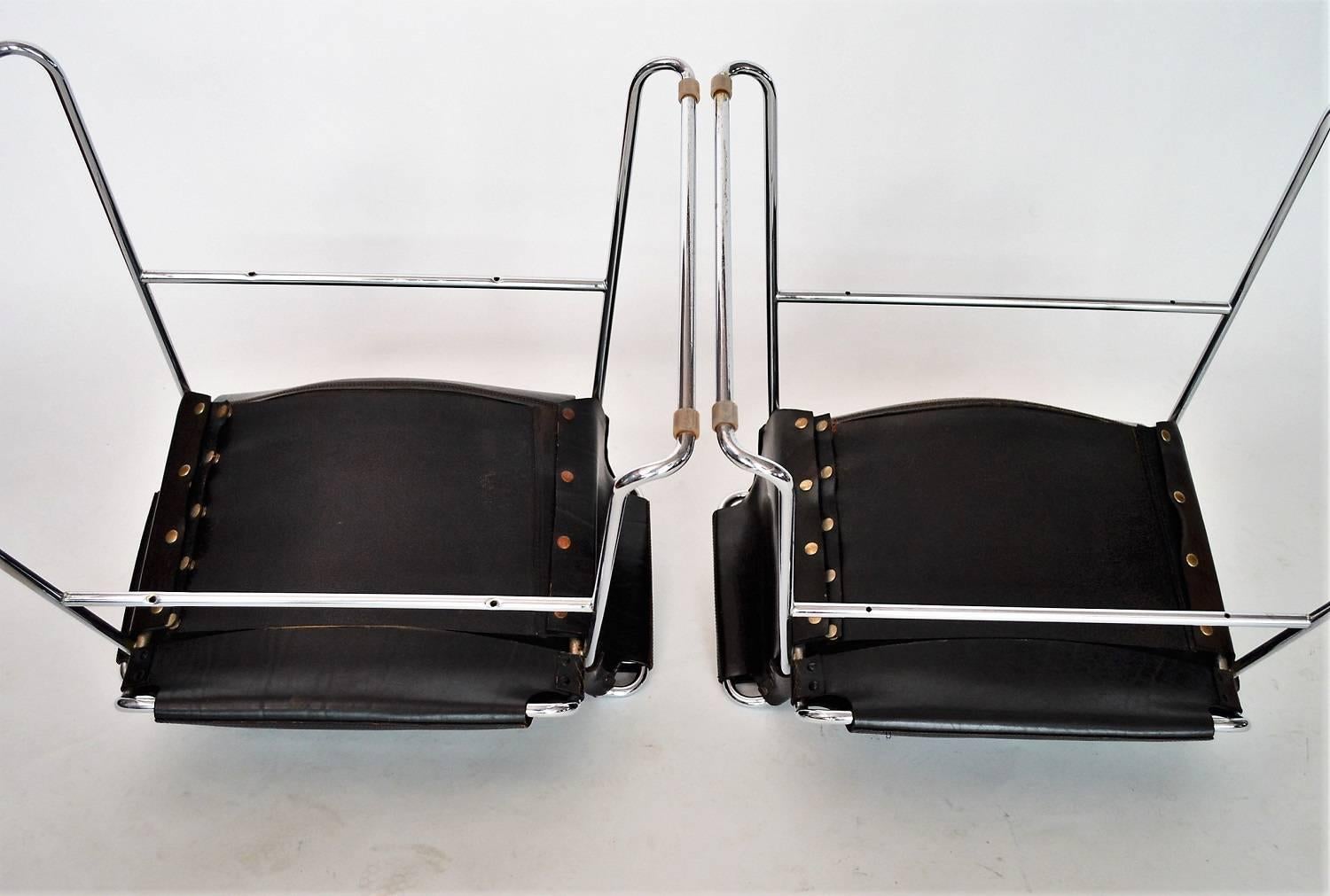 Italian Postmodern Chrome and Leather Chairs, Set of Four 7