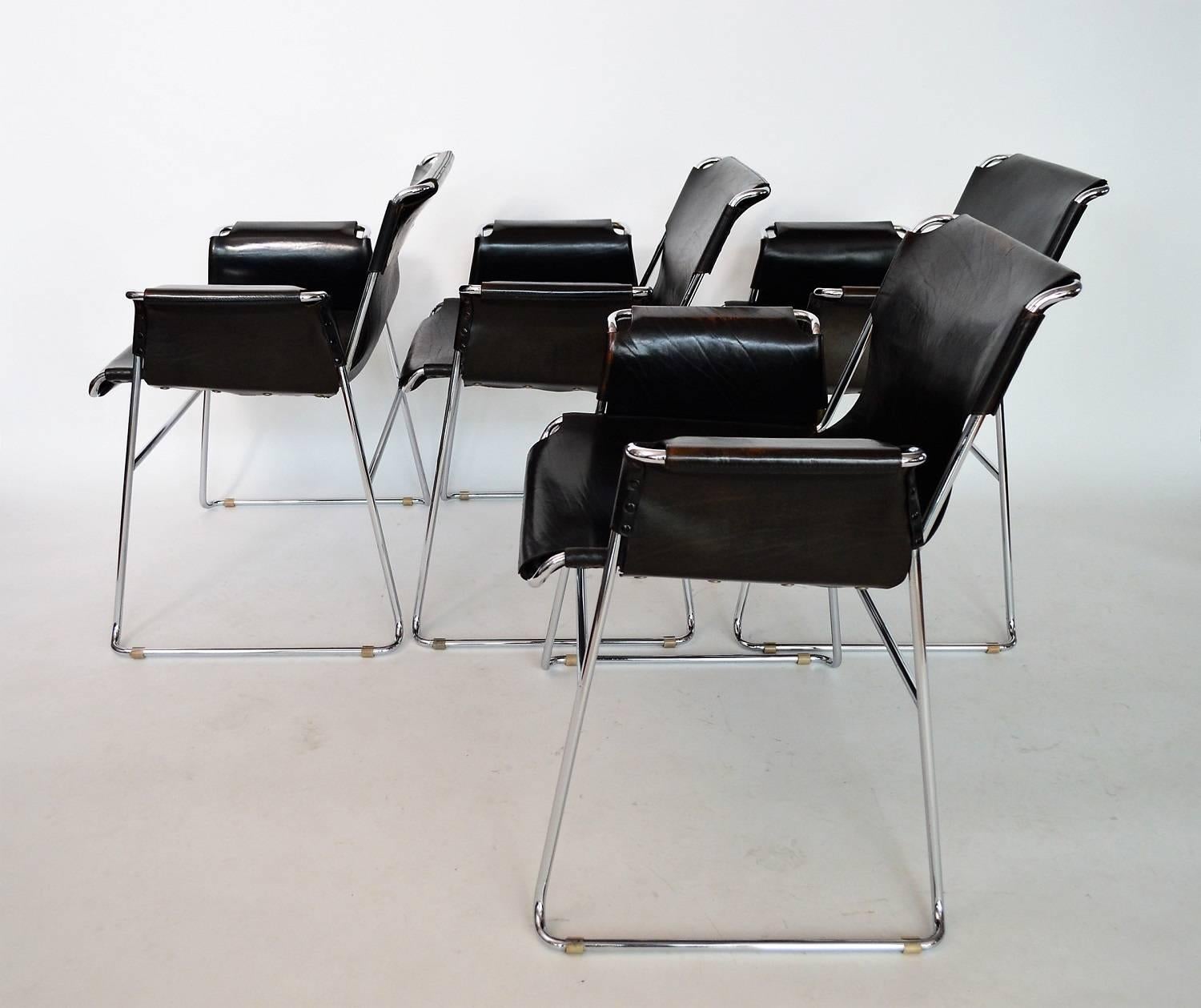 Italian Postmodern Chrome and Leather Chairs, Set of Four 10