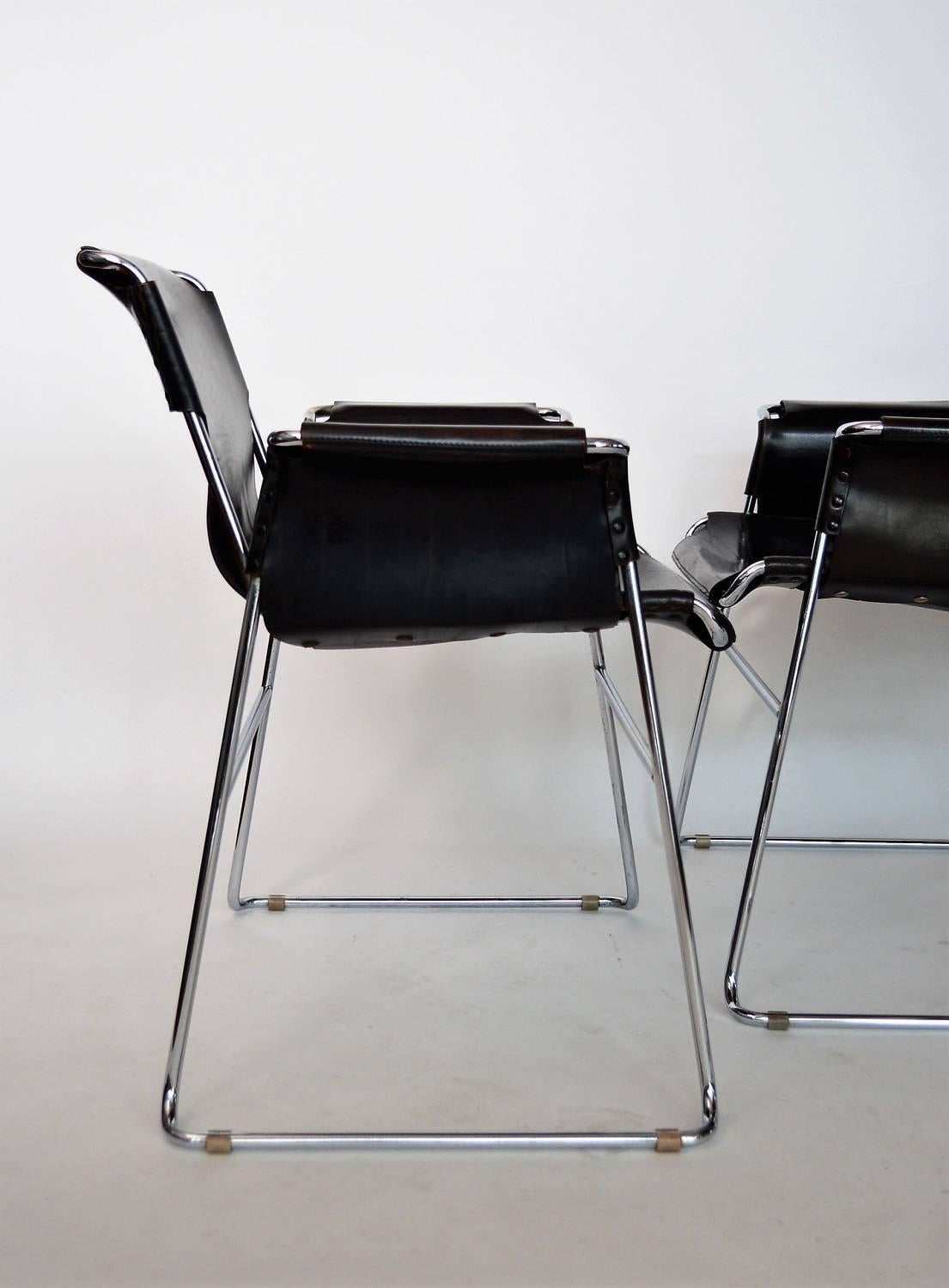 Post-Modern Italian Postmodern Chrome and Leather Chairs, Set of Four