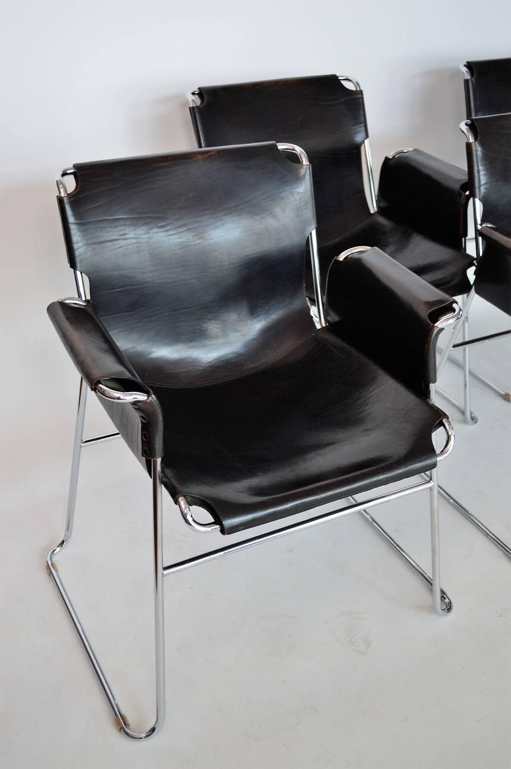 Italian Postmodern Chrome and Leather Chairs, Set of Four In Excellent Condition In Morazzone, Varese