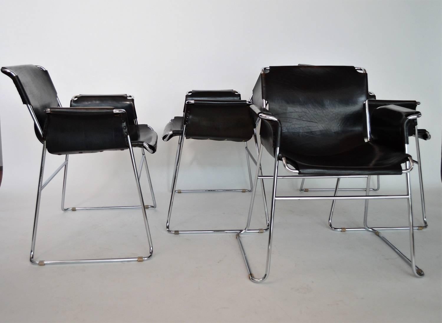 Late 20th Century Italian Postmodern Chrome and Leather Chairs, Set of Four
