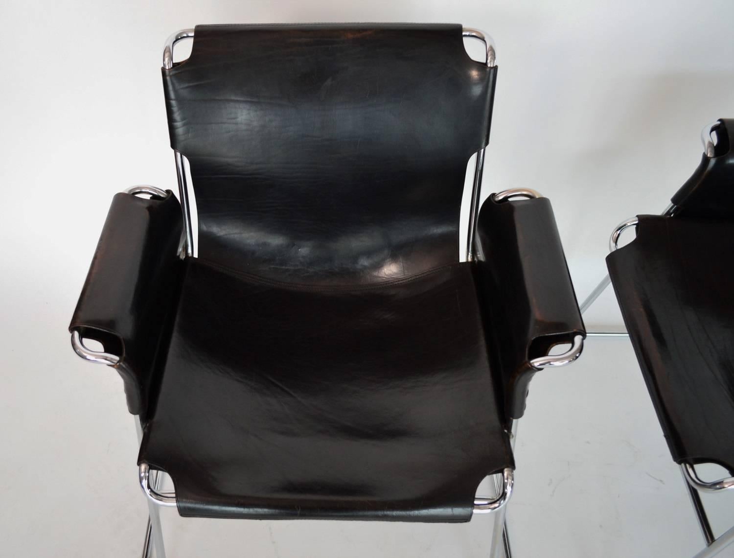 Italian Postmodern Chrome and Leather Chairs, Set of Four 2