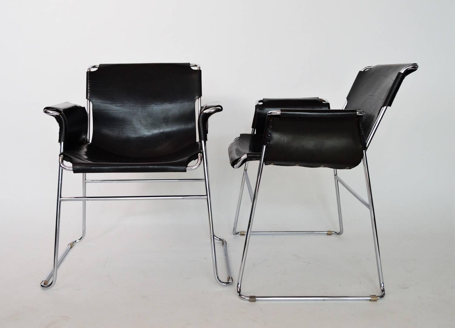 Italian Postmodern Chrome and Leather Chairs, Set of Four 3