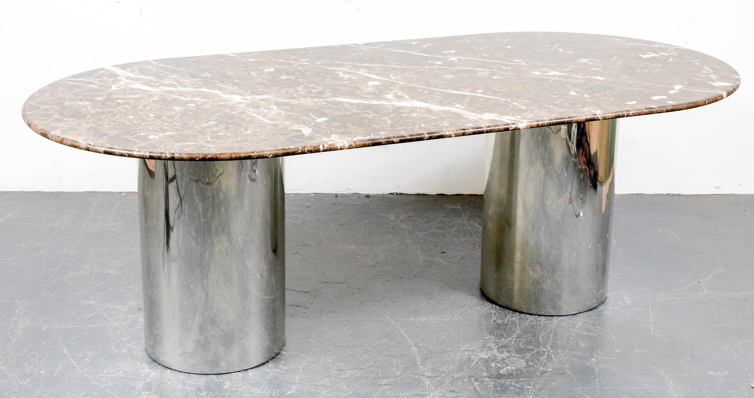 Post-Modern Italian Postmodern Chrome Dining Table with Emperador Marble Top