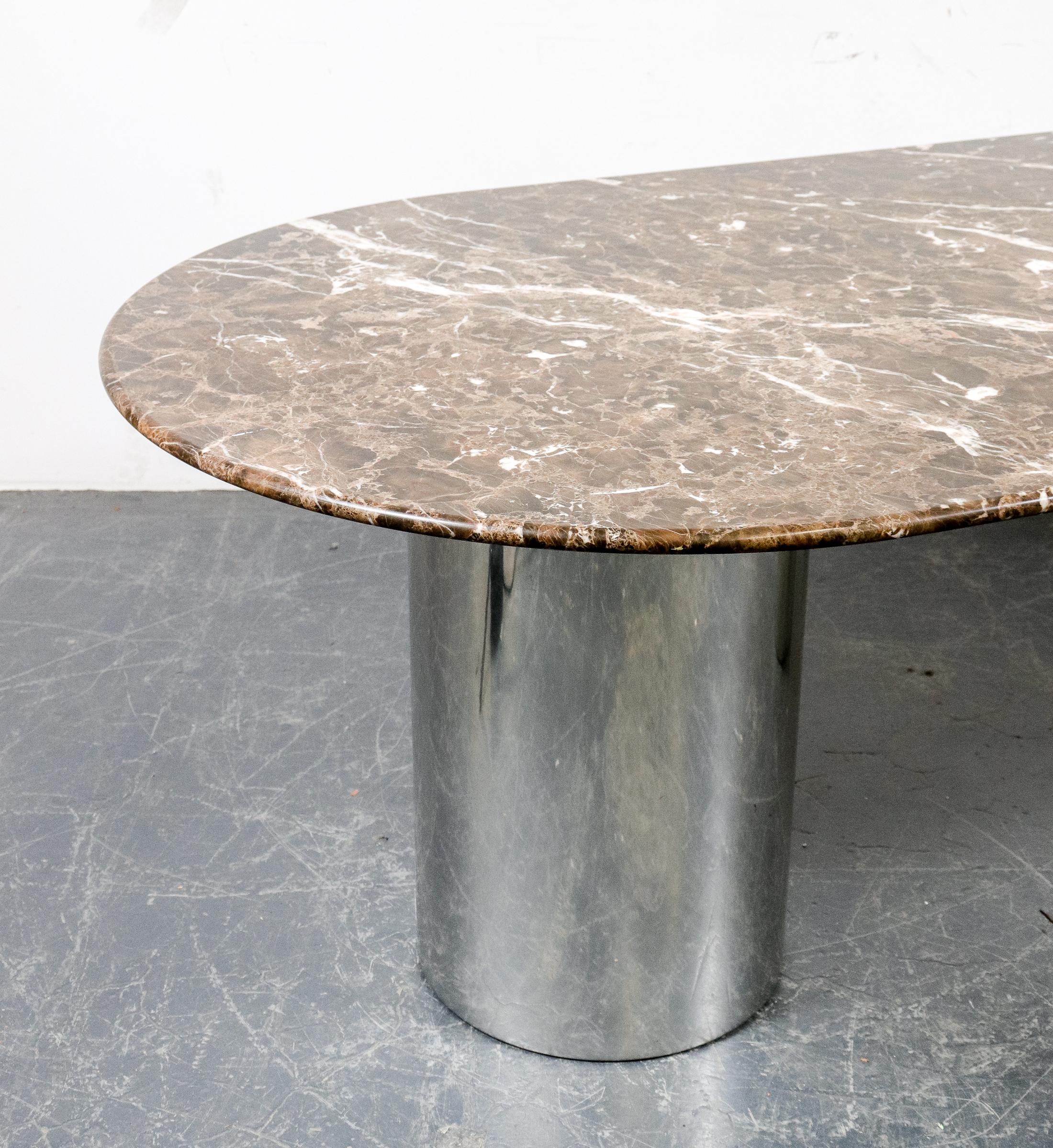 Italian Postmodern Chrome Dining Table with Emperador Marble Top In Good Condition In New York, NY