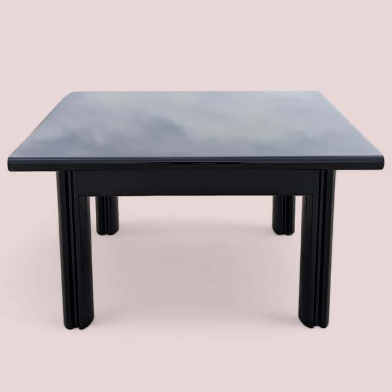 Italian Postmodern Coffee Table, Black Lacquer, Wood, 80s, Living Room In Good Condition In Rancho Cucamonga, CA