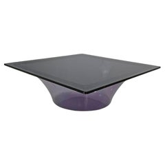 Retro Italian modern coffee table in purple plexiglass and smoked glass, 1970s