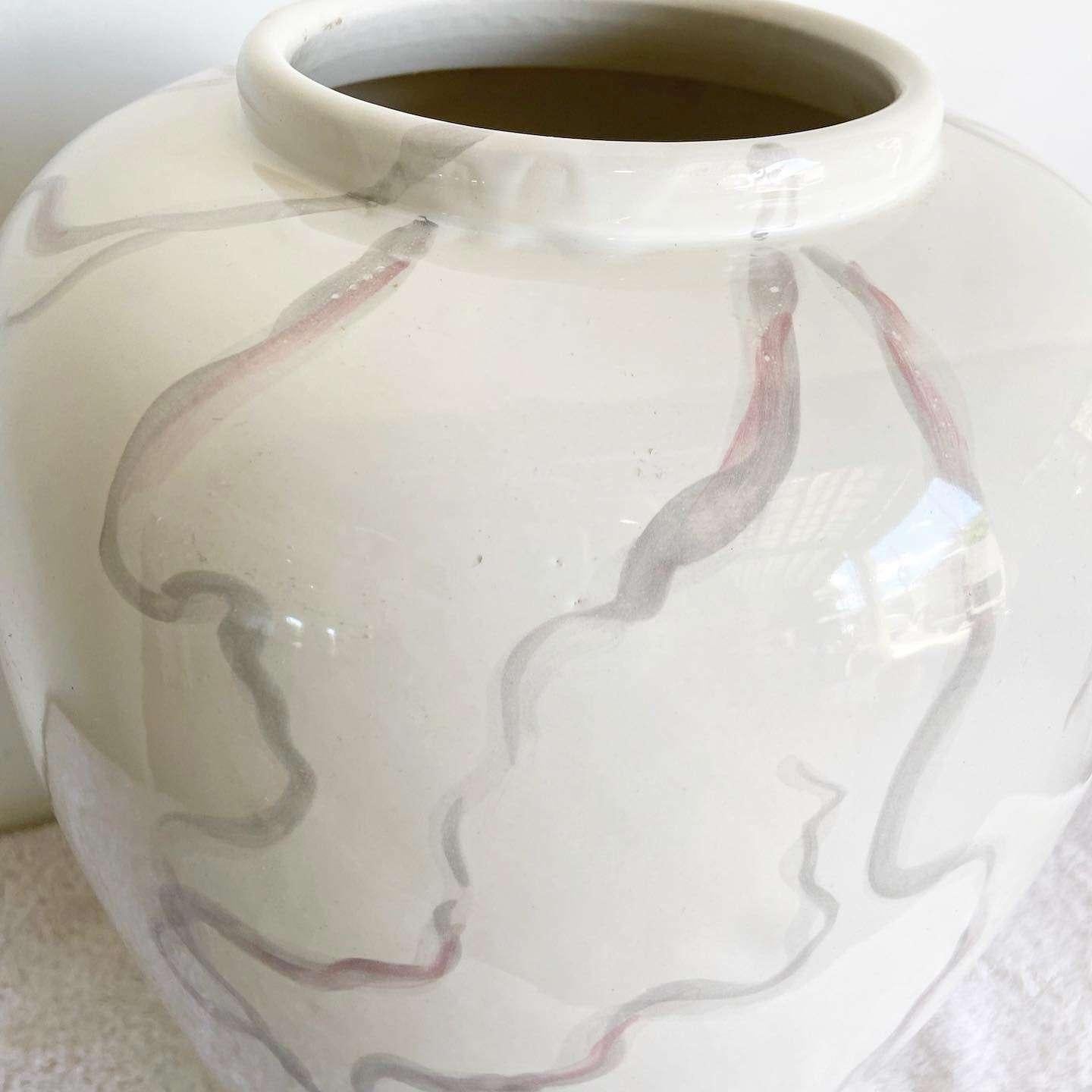 Late 20th Century Italian Postmodern Cream With Colored Streak Vase For Sale