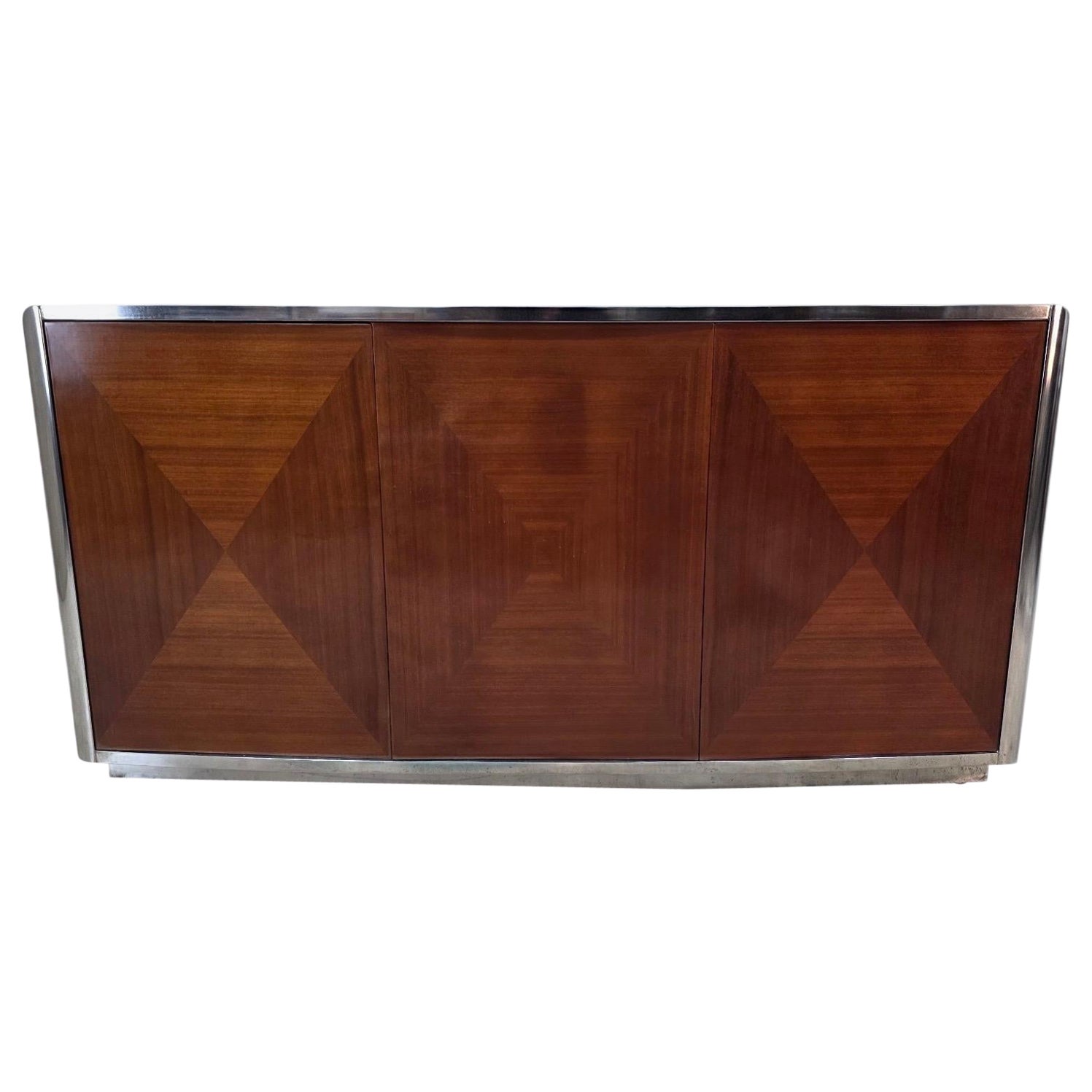 Italian Postmodern Credenza with Book-Matched Wood Doors For Sale