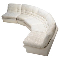 Italian Postmodern Curved Modular Sectional Sofa in Ivory Patterned Velvet
