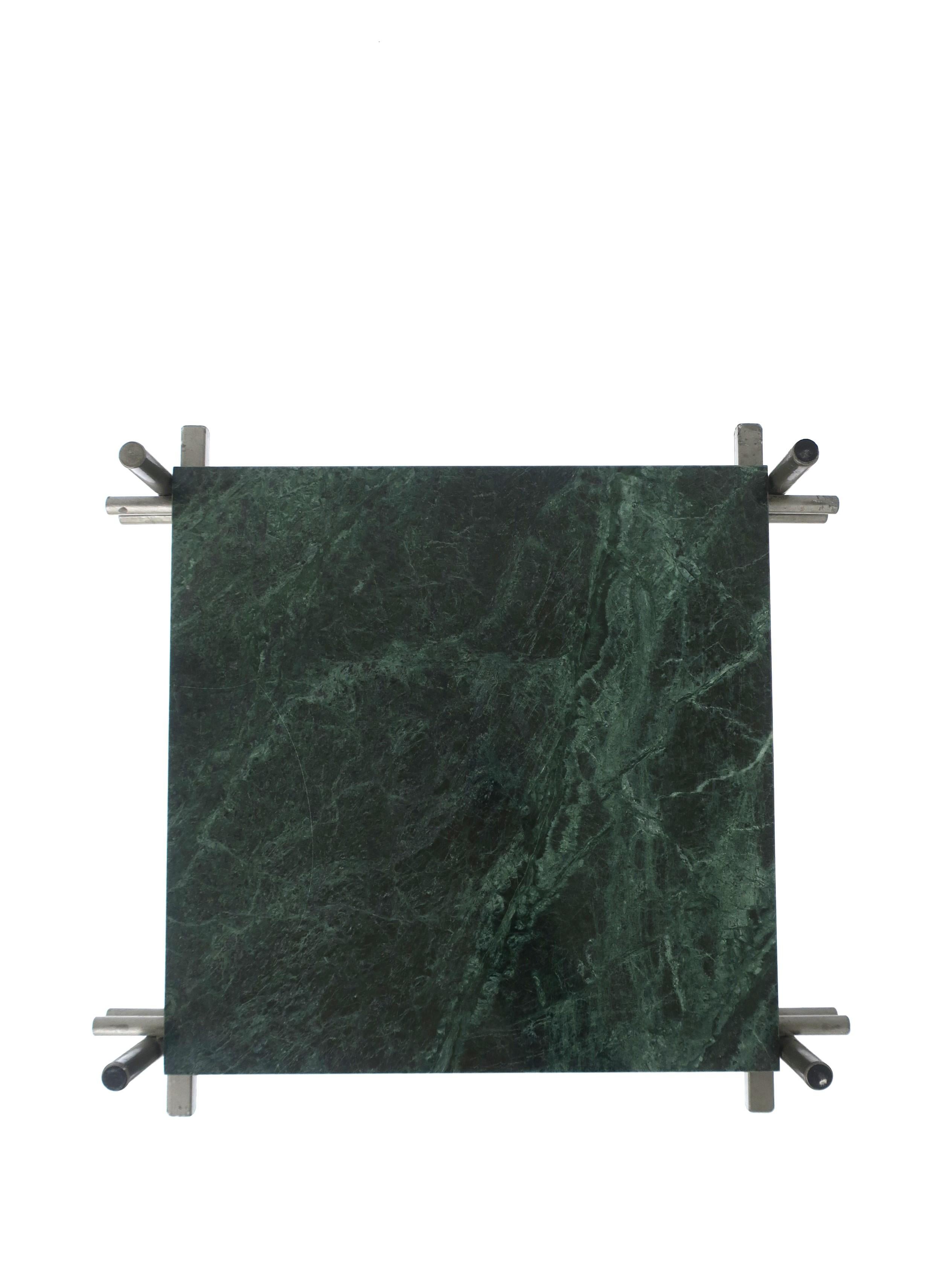 Italian Postmodern Dark Green Marble Drinks Side Table For Sale 5