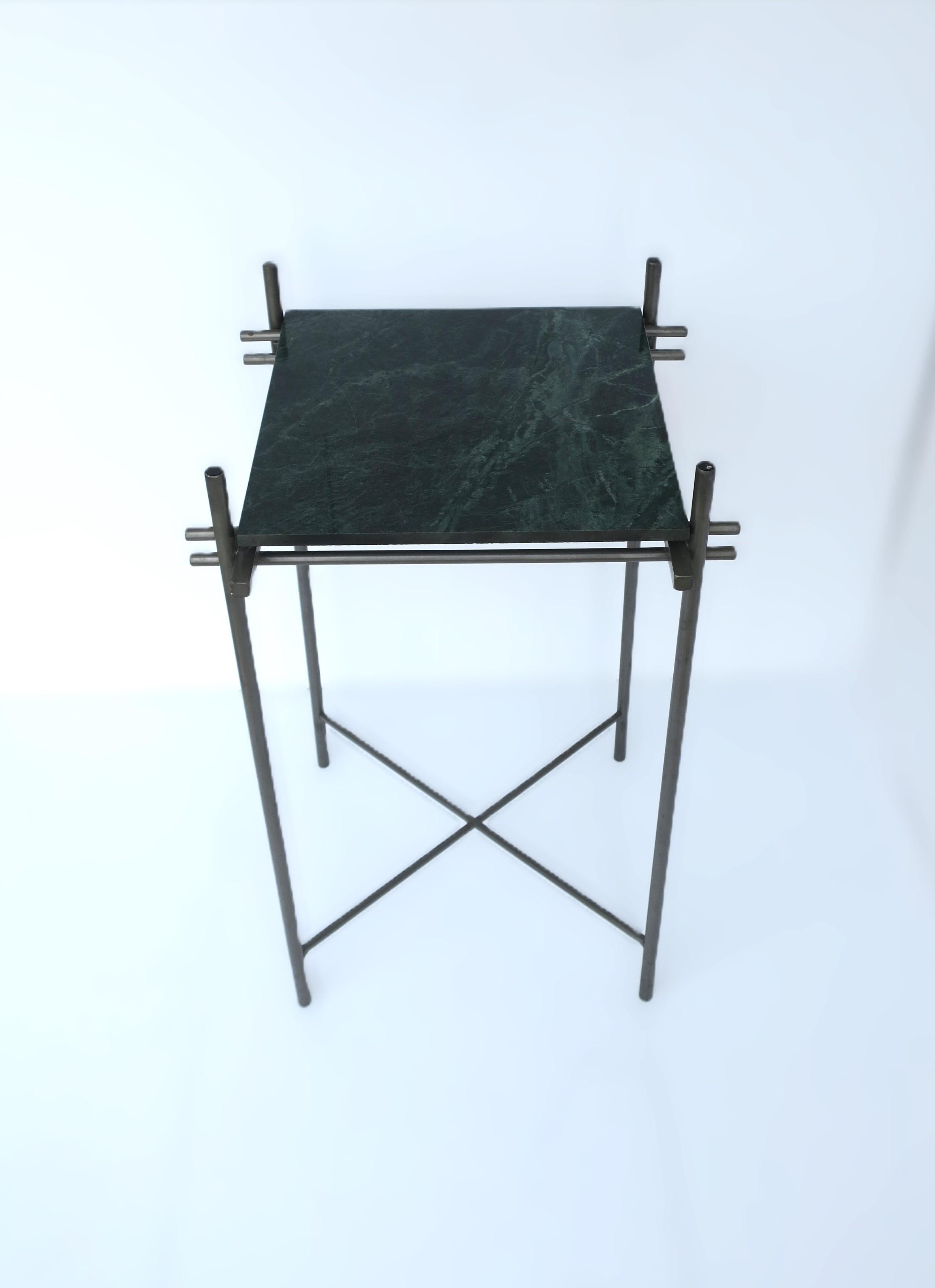 Italian Postmodern Dark Green Marble Drinks Side Table For Sale 7