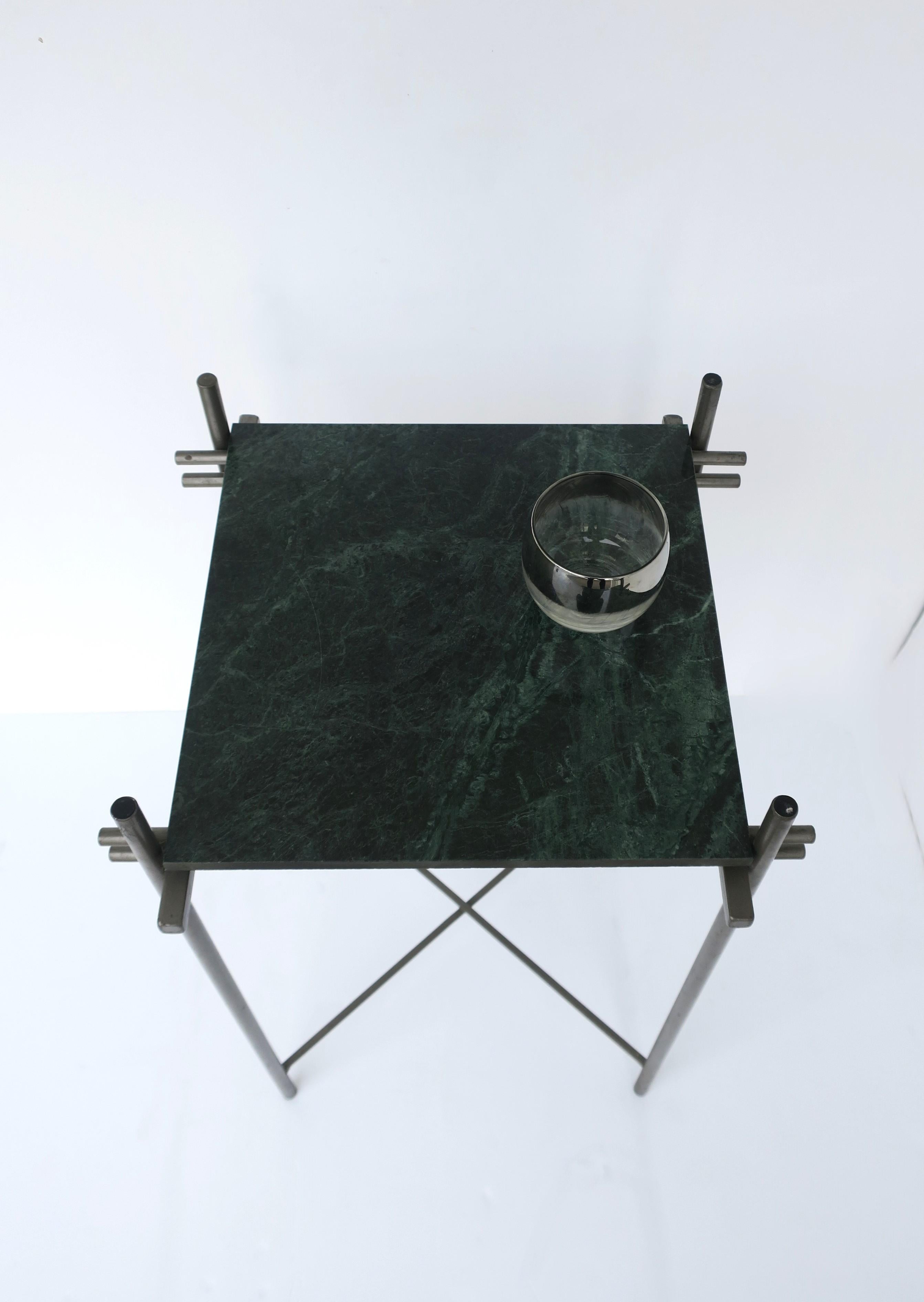 Italian Postmodern Dark Green Marble Drinks Side Table For Sale 9