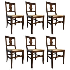 Italy Mid-Century Modern Design Set 6 Walnut Rustic Chairs