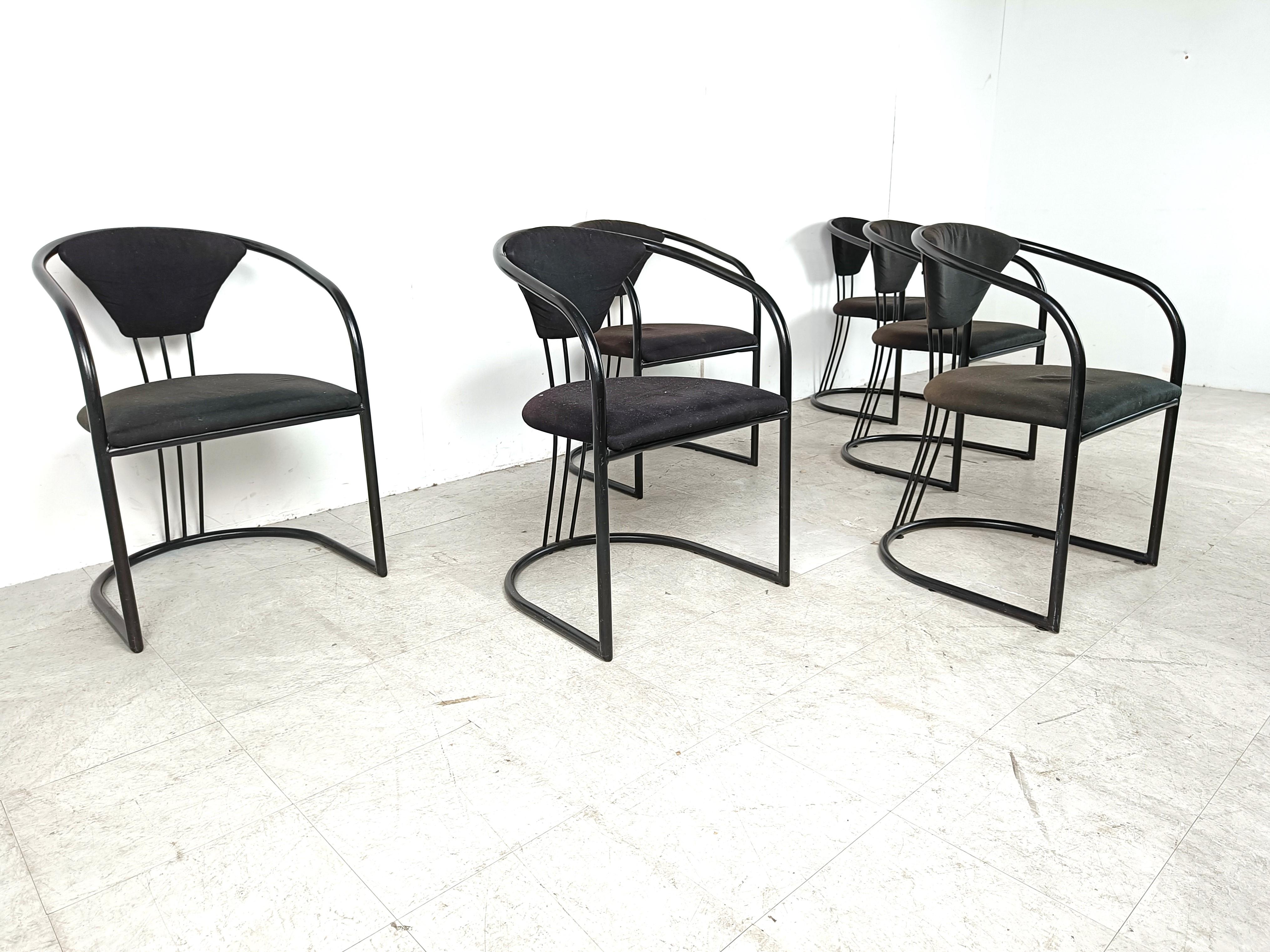 Metal Italian Postmodern dining chairs, 1980s - set of 6 For Sale