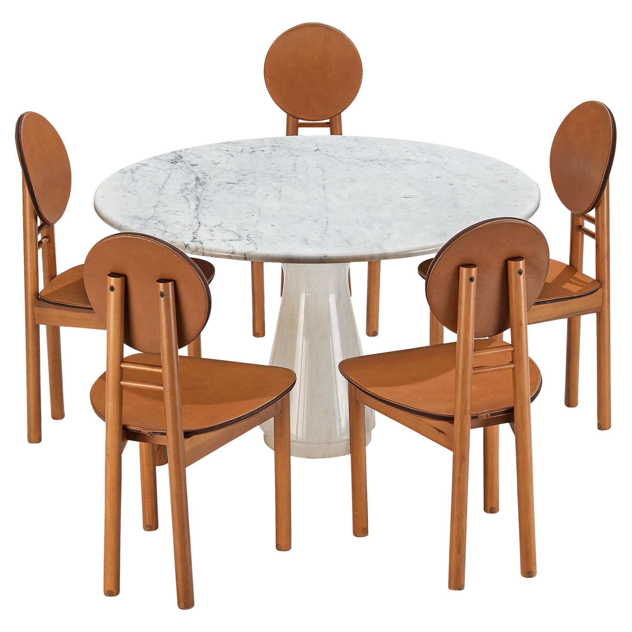 Italienisches postmodernes Esszimmer-Set aus Marmor und Mobil Girgi-Stühlen