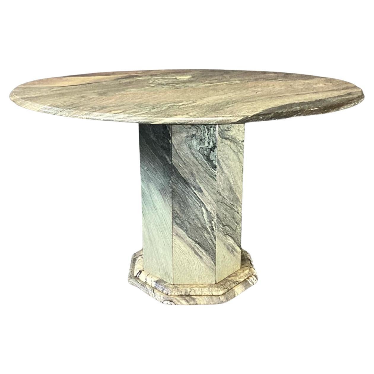Italian Postmodern Dining Table Round Geometric Exotic Cipollino Ondulato Marble For Sale