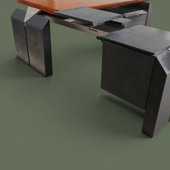 Italian Postmodern Executive Desk, Lacquered Wood and Steel, 1980s